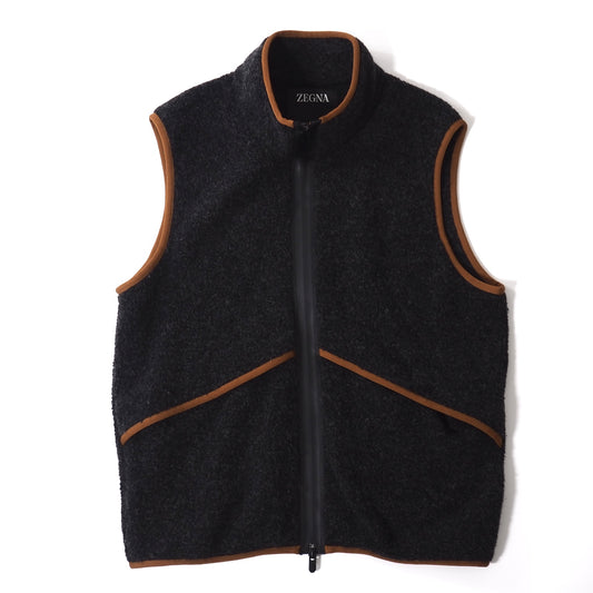 美品 ゼニア ZEGNA 現行 ノースリーブ フリース ジャケット M ダークグレー メンズ 正規品 5-ZI022