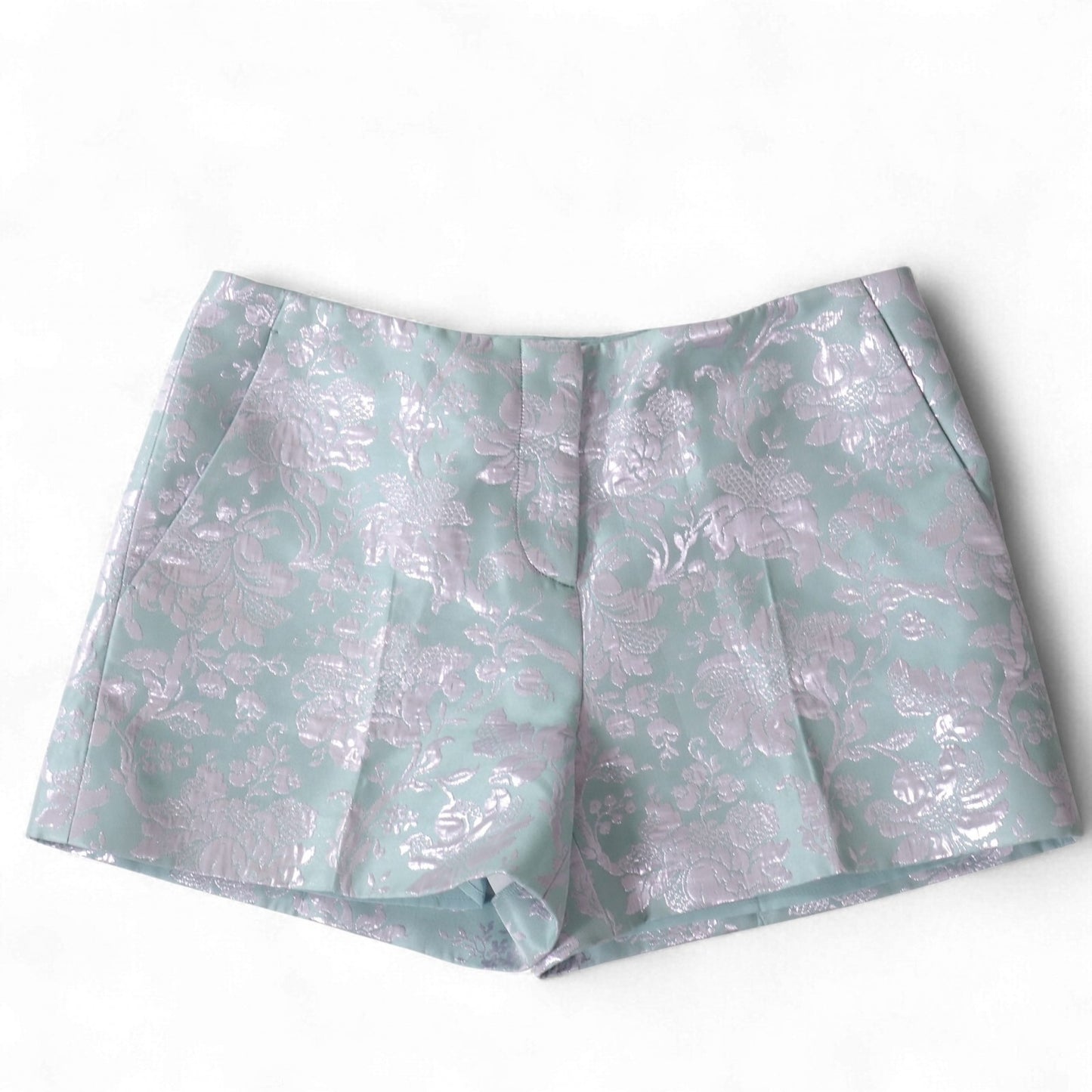 美品 ミュウミュウ MIUMIU ジャガード 花柄 ショートパンツ 42 ライトブルー レディース 正規品 5-ZJ001