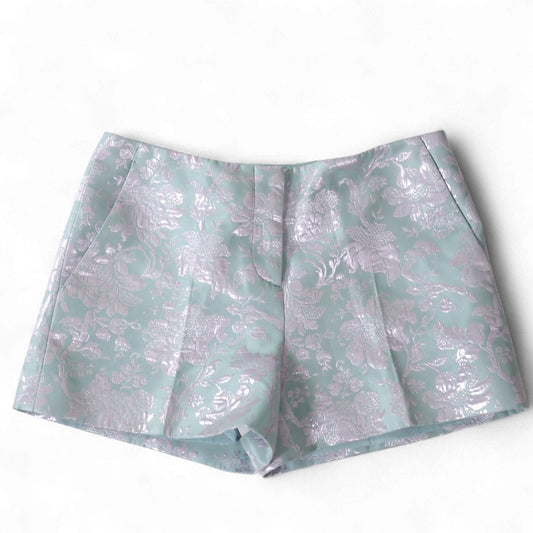 美品 ミュウミュウ MIUMIU ジャガード 花柄 ショートパンツ 42 ライトブルー レディース 正規品 5-ZJ001