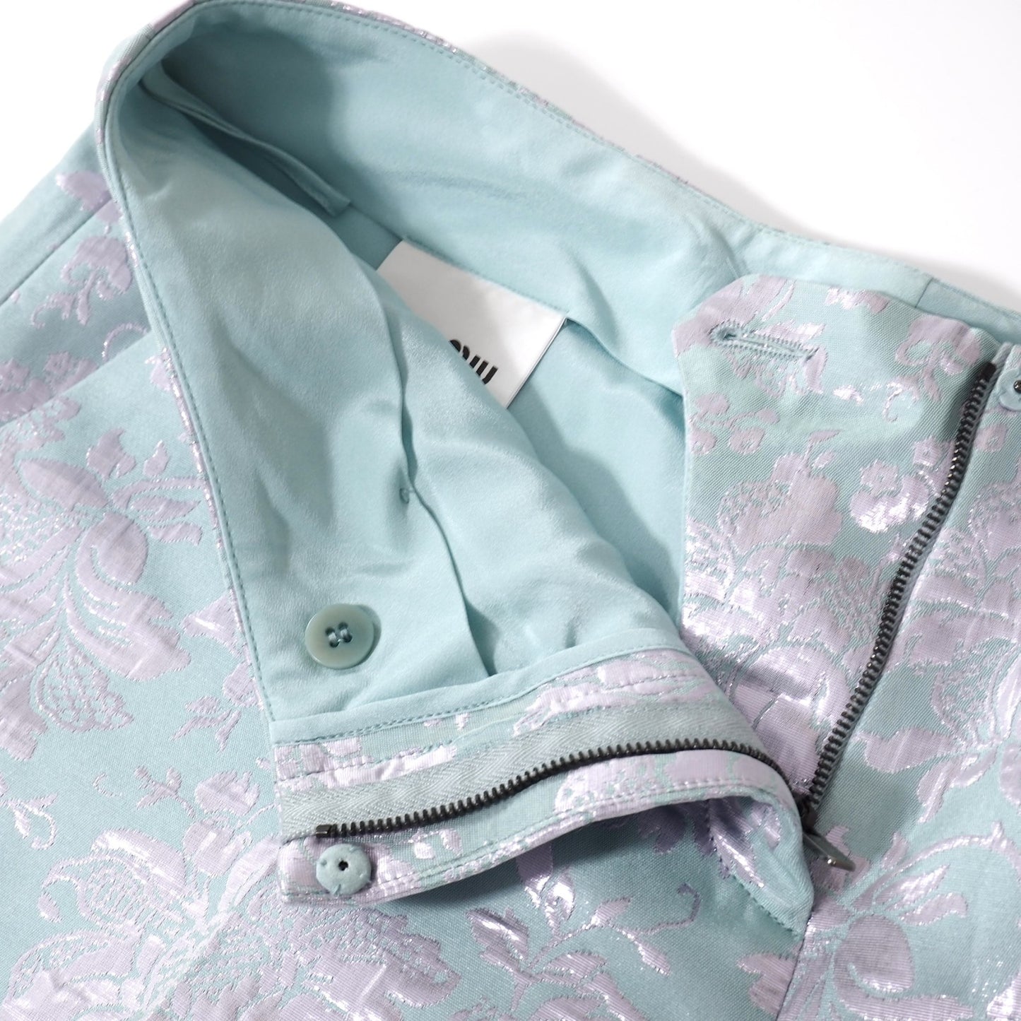 美品 ミュウミュウ MIUMIU ジャガード 花柄 ショートパンツ 42 ライトブルー レディース 正規品 5-ZJ001