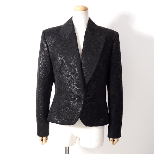極美品 セリーヌ CELINE フランス製 ヴィンテージ ジャガード ジャケット 42 ブラック 花柄 レディース 正規品 5-ZJ002