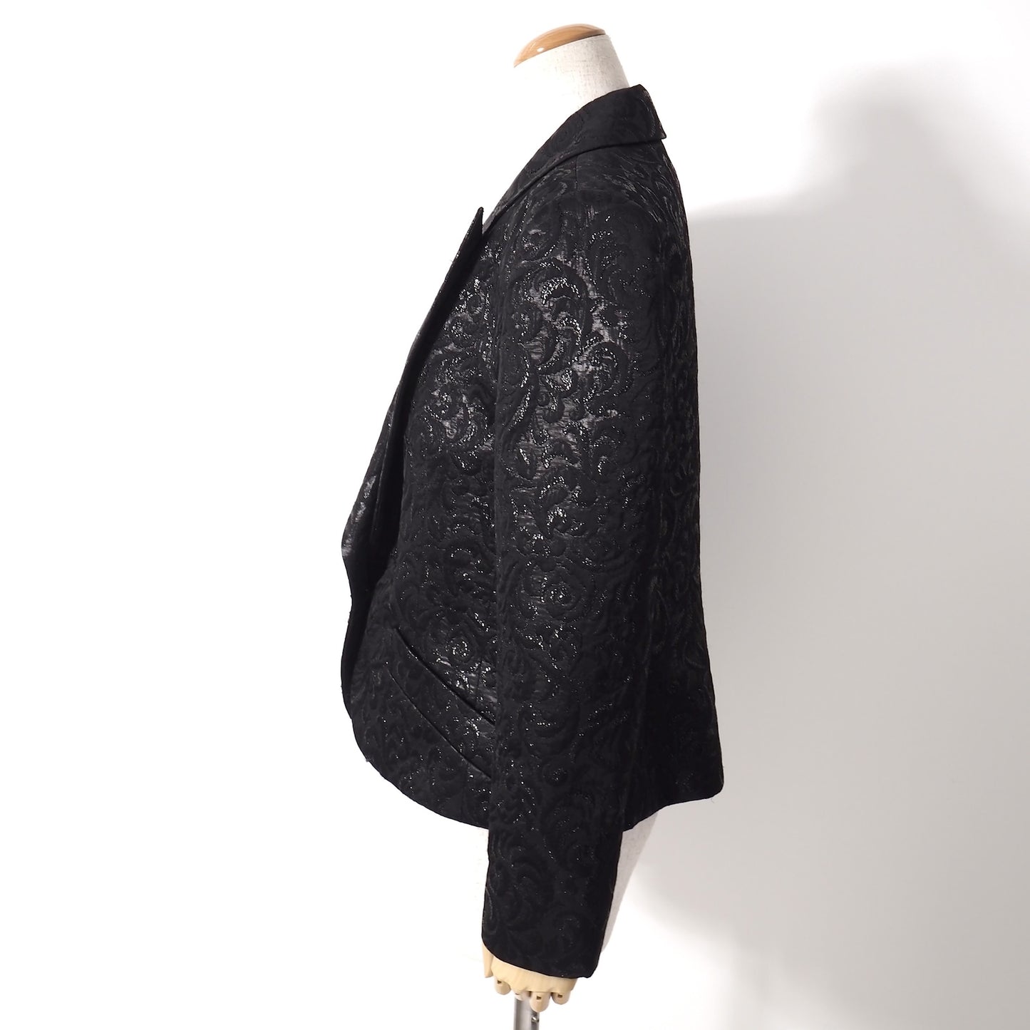 極美品 セリーヌ CELINE フランス製 ヴィンテージ ジャガード ジャケット 42 ブラック 花柄 レディース 正規品 5-ZJ002