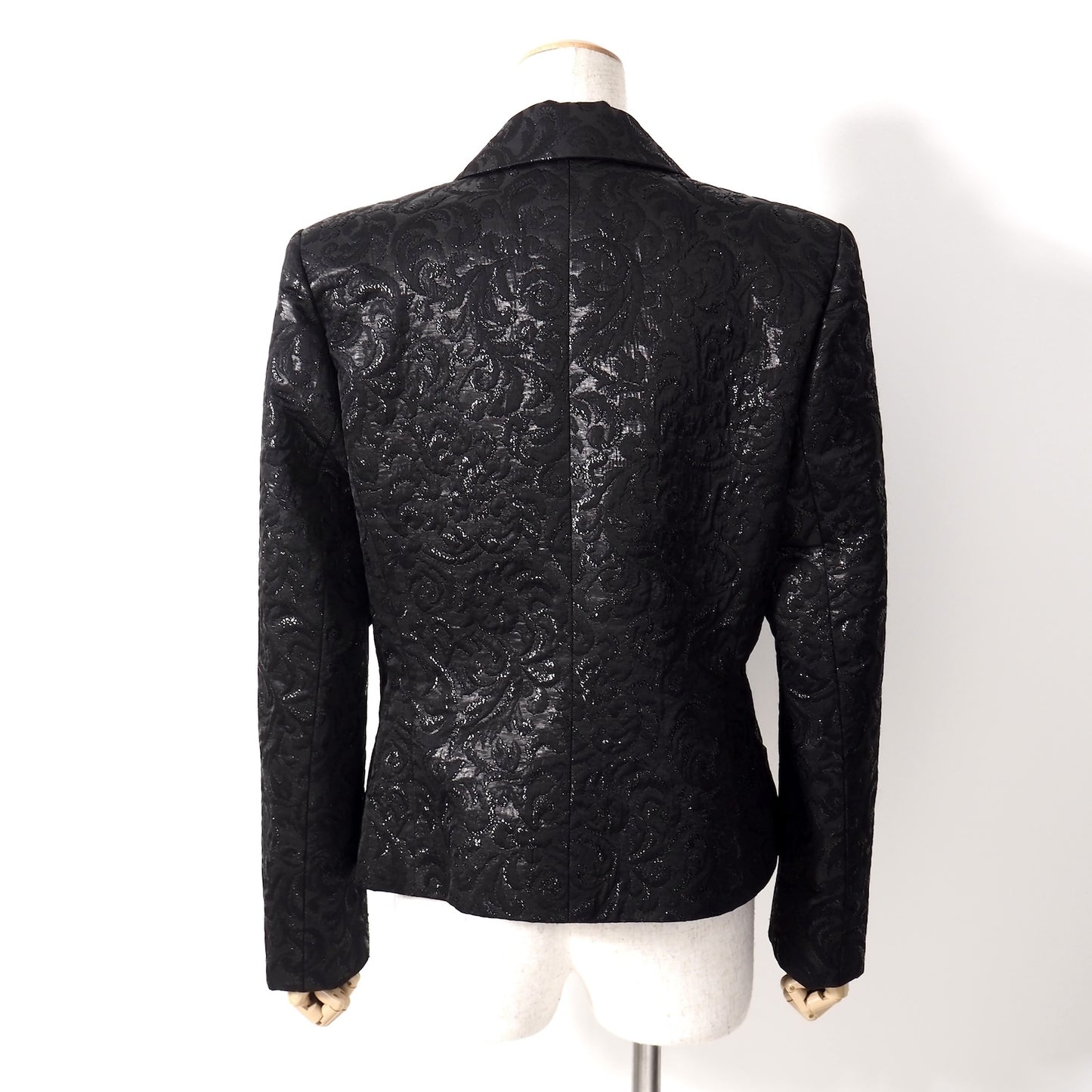 極美品 セリーヌ CELINE フランス製 ヴィンテージ ジャガード ジャケット 42 ブラック 花柄 レディース 正規品 5-ZJ002