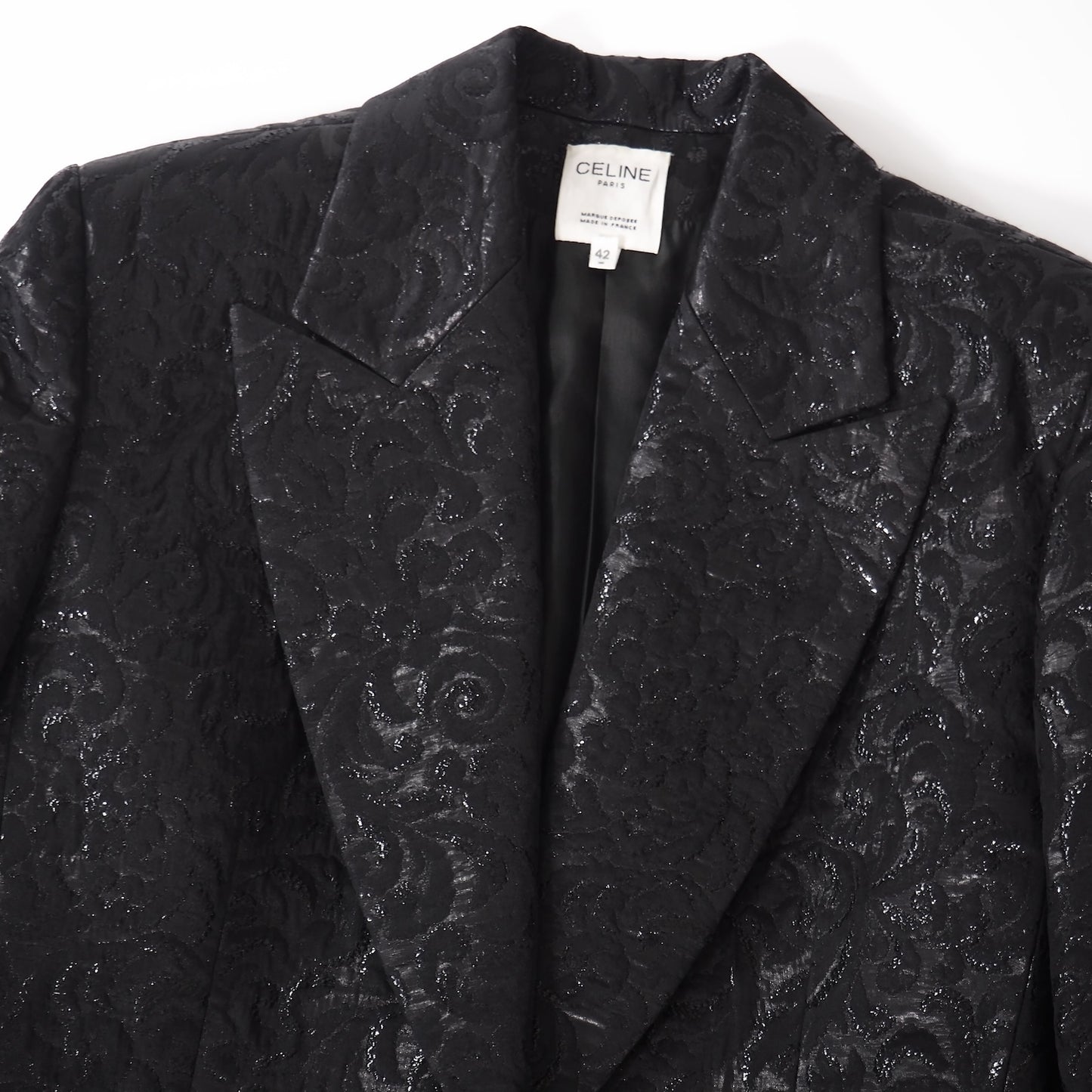 極美品 セリーヌ CELINE フランス製 ヴィンテージ ジャガード ジャケット 42 ブラック 花柄 レディース 正規品 5-ZJ002