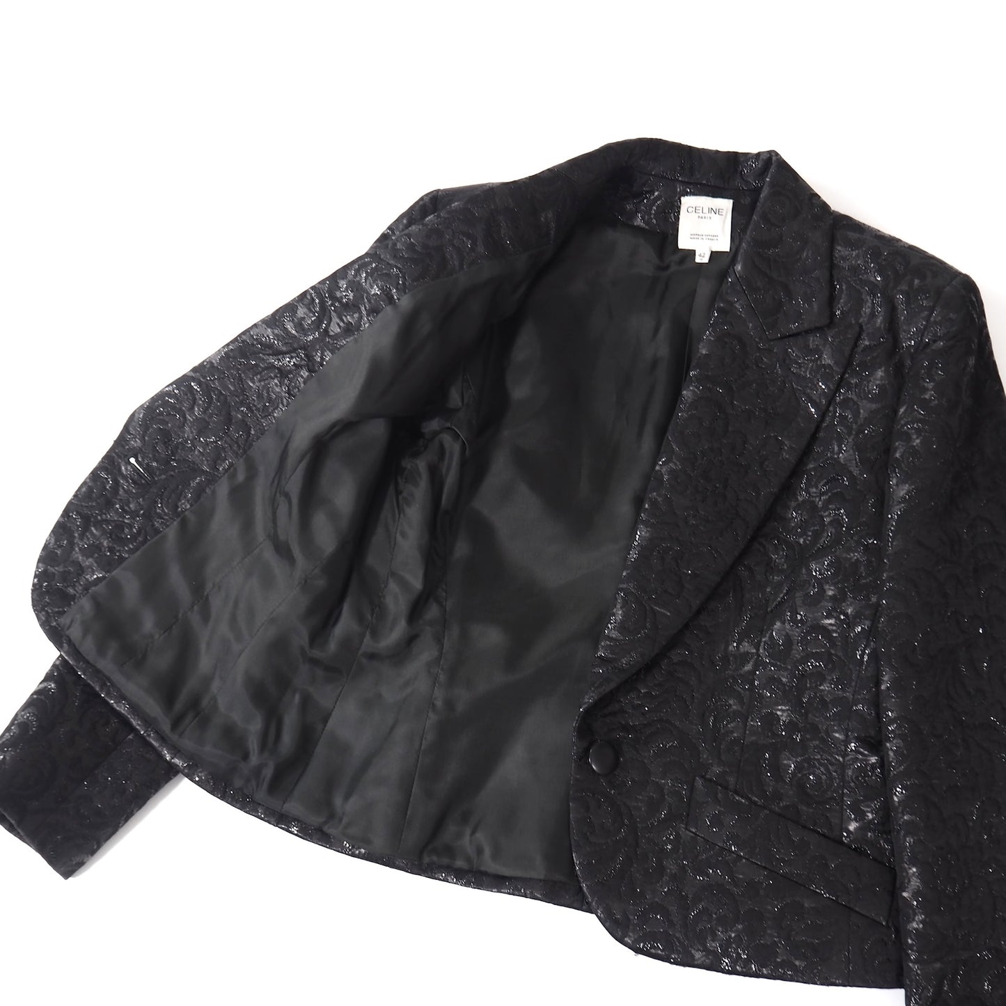 極美品 セリーヌ CELINE フランス製 ヴィンテージ ジャガード ジャケット 42 ブラック 花柄 レディース 正規品 5-ZJ002