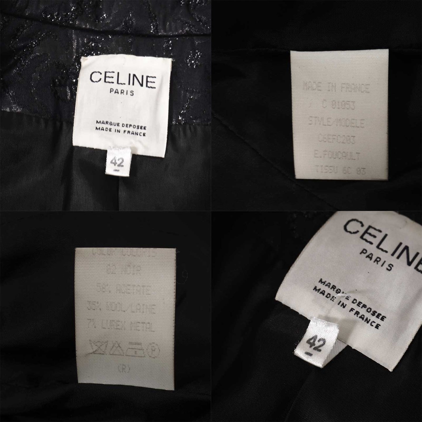 極美品 セリーヌ CELINE フランス製 ヴィンテージ ジャガード ジャケット 42 ブラック 花柄 レディース 正規品 5-ZJ002