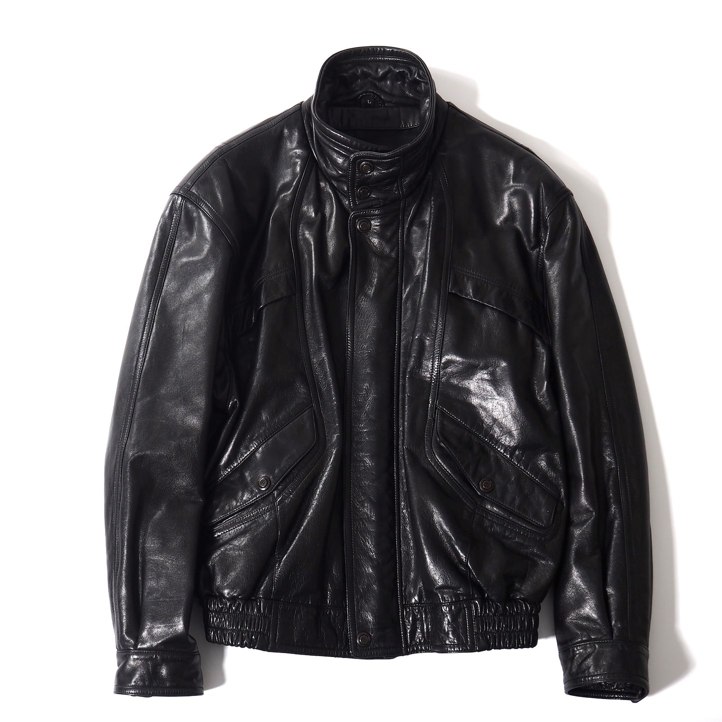 美品 ピエールバルマン PIERRE BALMAIN フルジップ ラムレザー ジャケット L ブラック メンズ 正規品 5-ZJ008