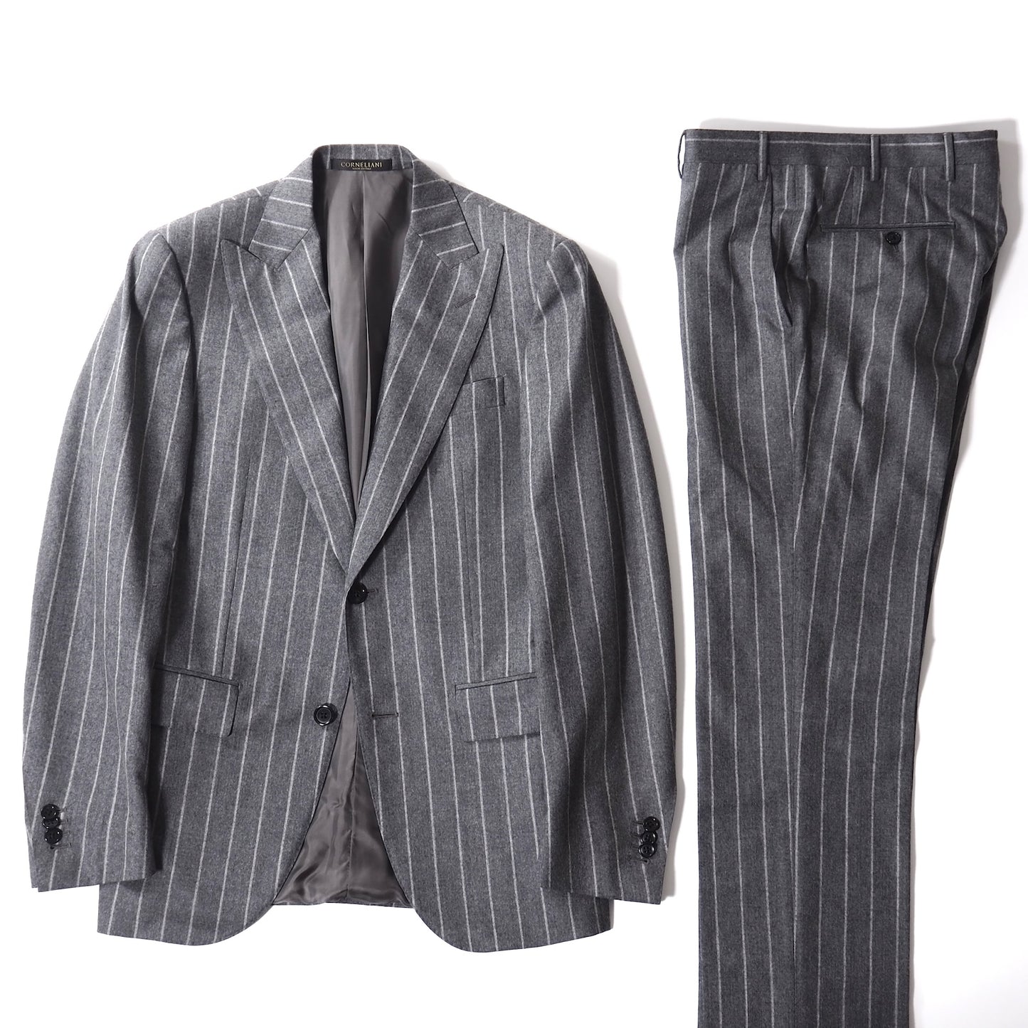 良品 コルネリアー二 CORNELIAN イタリア製 ウール ピークド スーツ ジャケット パンツ 46 グレー メンズ 正規品 5-ZJ009