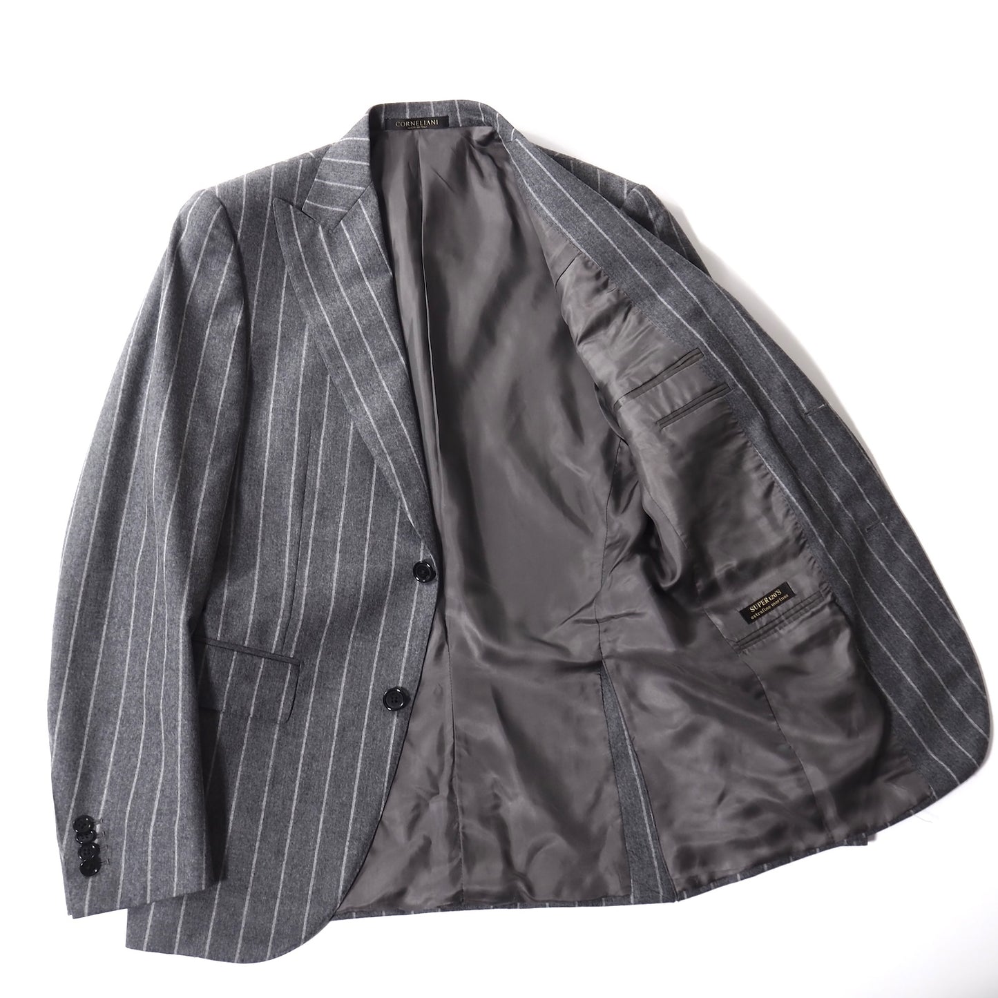 良品 コルネリアー二 CORNELIAN イタリア製 ウール ピークド スーツ ジャケット パンツ 46 グレー メンズ 正規品 5-ZJ009