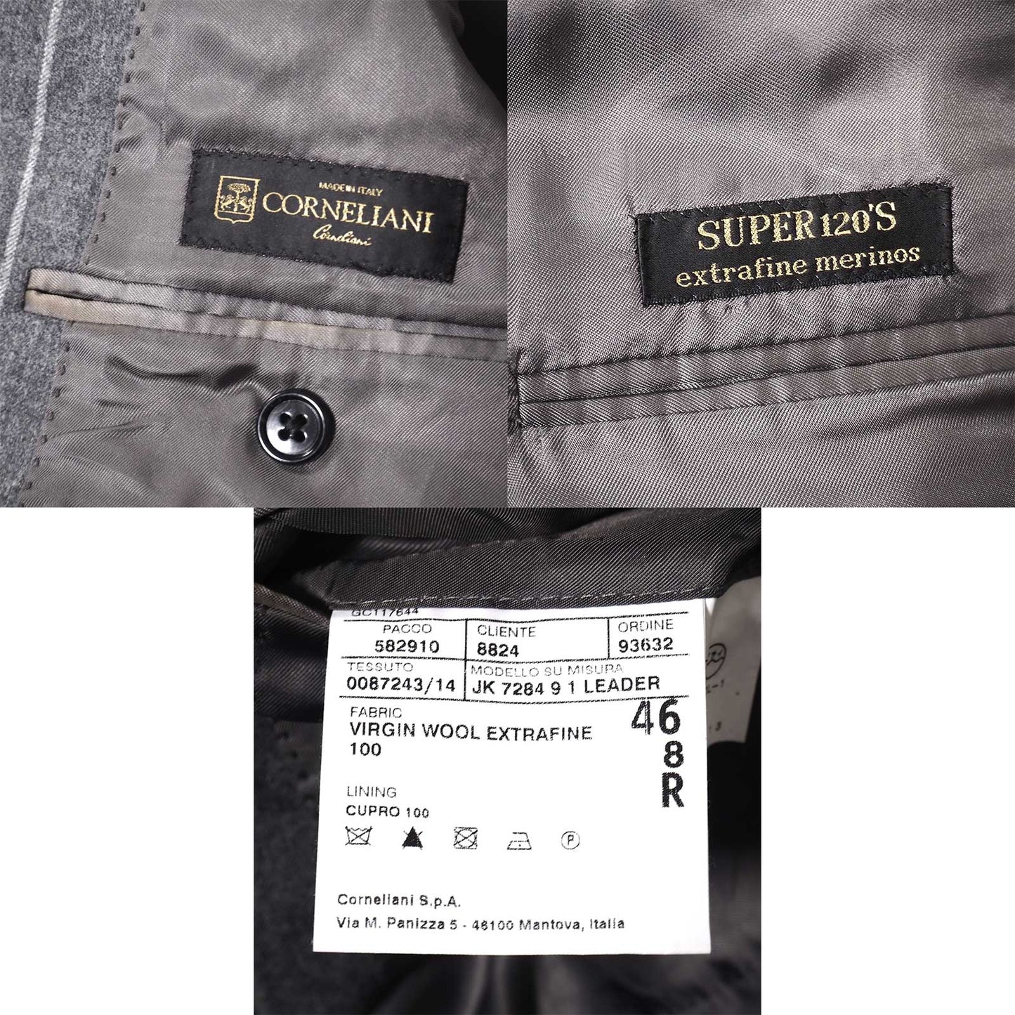 良品 コルネリアー二 CORNELIAN イタリア製 ウール ピークド スーツ ジャケット パンツ 46 グレー メンズ 正規品 5-ZJ009