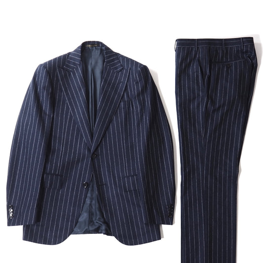 美品 コルネリアーニ CORNELIANI イタリア製 Super 120's ヴァージンウール ピークド セットアップスーツ 46 ネイビー メンズ 正規品 5-ZJ010