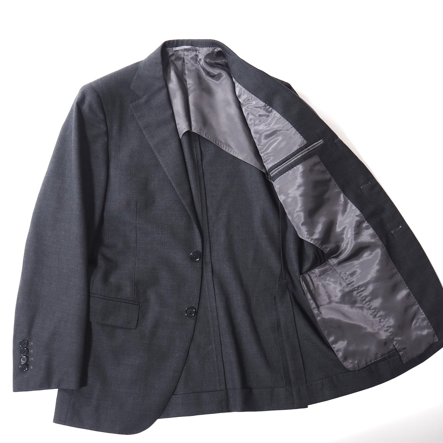 美品 ビームスエフ BEAMS F ウール スーツ ジャケット パンツ 95 M ダークグレー メンズ 正規品 5-ZJ012