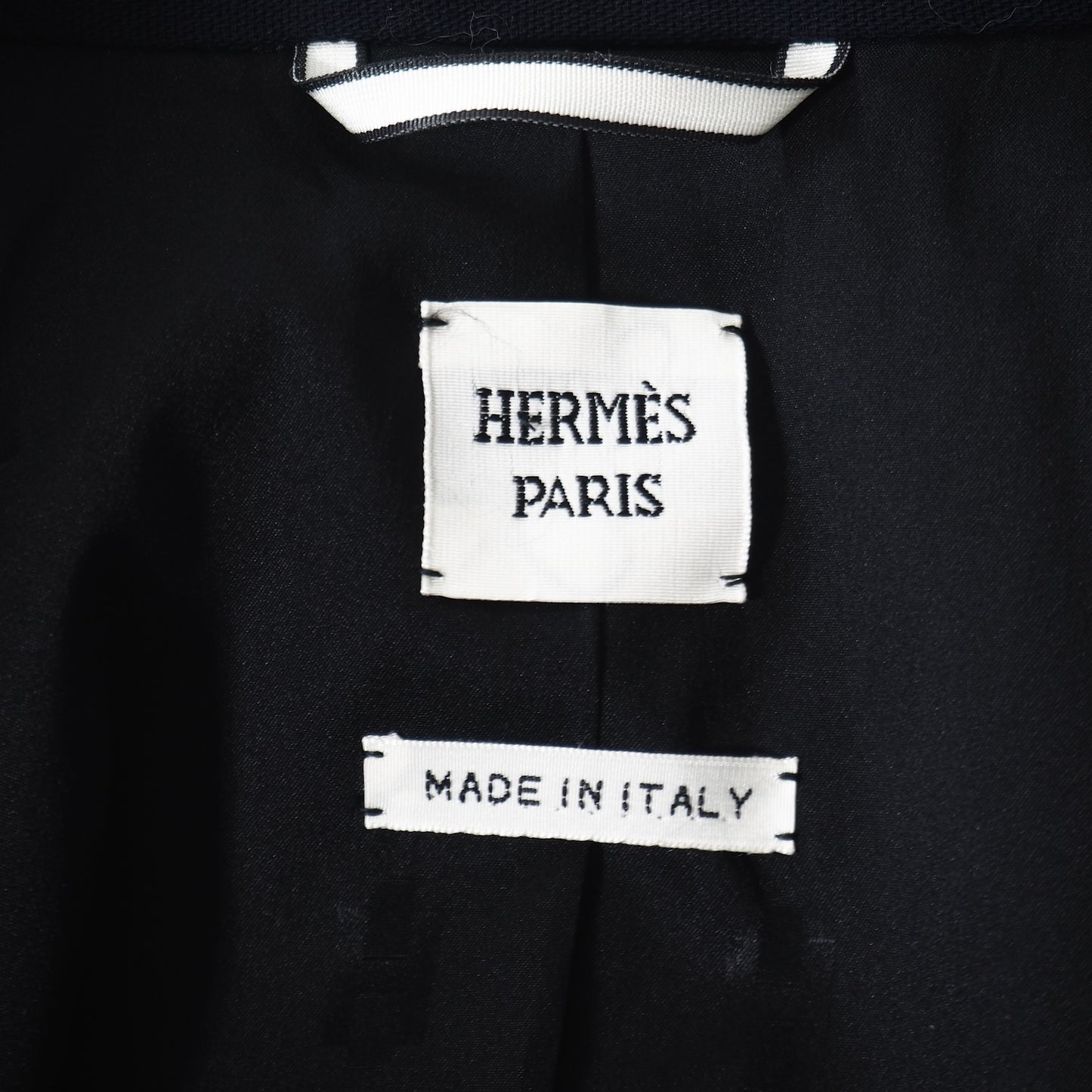 美品 エルメス HERMES 18年製 襟シルク ジャガード ヴァージンウール ジャケット 36 ネイビー レディース 正規品 5-ZJ014