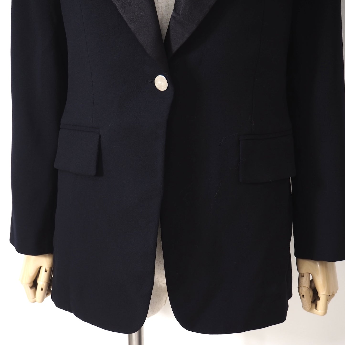 美品 エルメス HERMES 18年製 襟シルク ジャガード ヴァージンウール ジャケット 36 ネイビー レディース 正規品 5-ZJ014