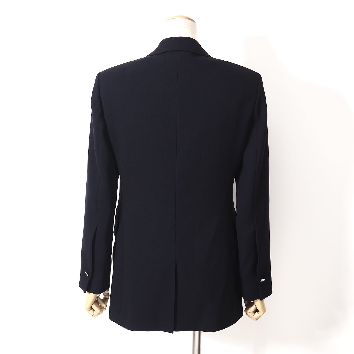 美品 エルメス HERMES 18年製 襟シルク ジャガード ヴァージンウール ジャケット 36 ネイビー レディース 正規品 5-ZJ014