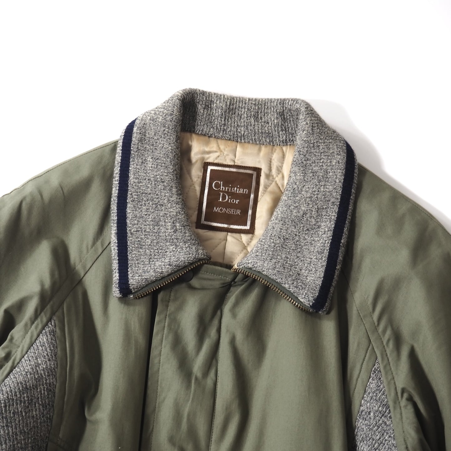 クリスチャンディオール Christian Dior MONSIEUR レザーディテール パデッド ジャケット S カーキ メンズ 正規品 5-ZJ017