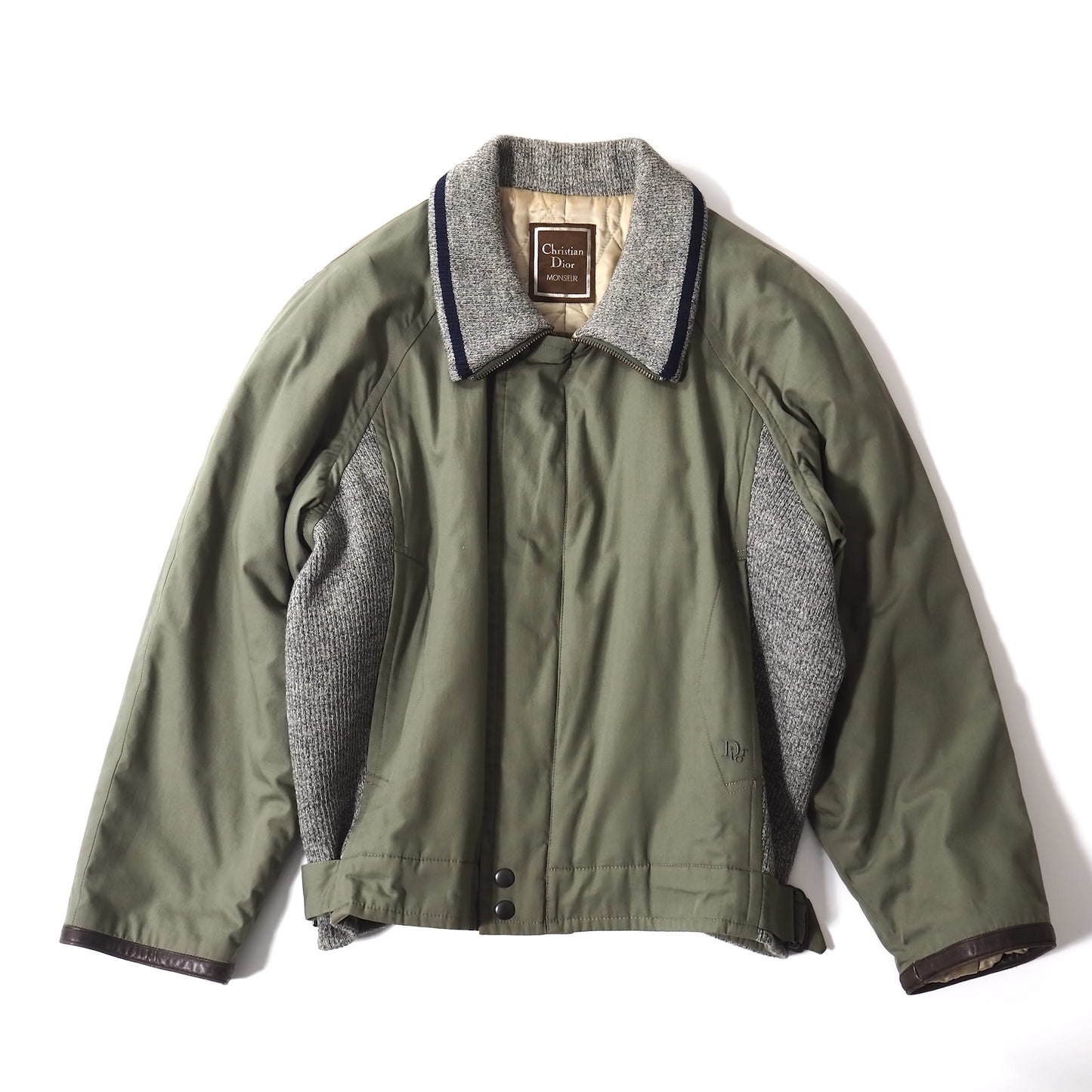 クリスチャンディオール Christian Dior MONSIEUR レザーディテール パデッド ジャケット S カーキ メンズ 正規品 5-ZJ017