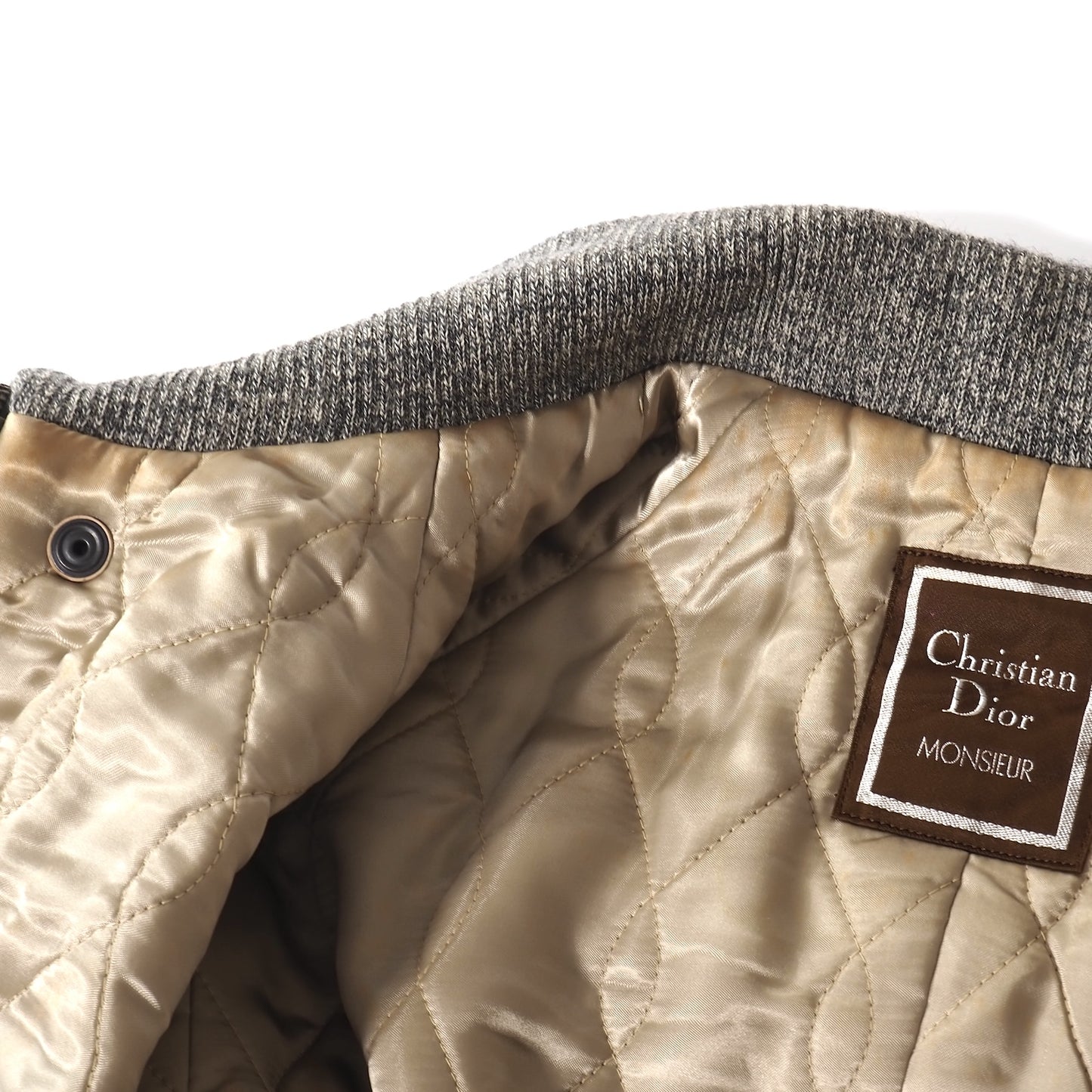 クリスチャンディオール Christian Dior MONSIEUR レザーディテール パデッド ジャケット S カーキ メンズ 正規品 5-ZJ017