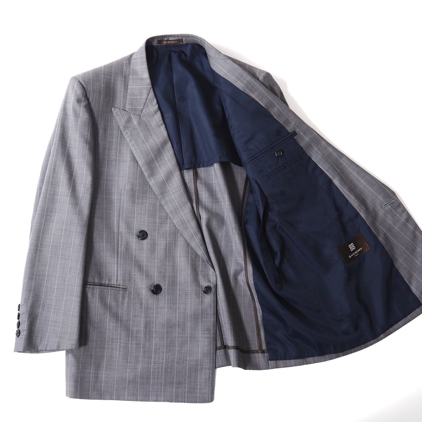ジバンシー GIVENCHY ヴィンテージ ウール ダブルブレスト スーツ 90-78-165 グレー メンズ 正規品 5-ZJ018