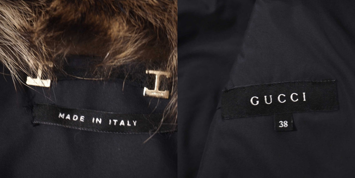 良品 グッチ GUCCI マーモットファー パデッドコート 中綿 38 ブラック レディース 正規品 5-ZJ019