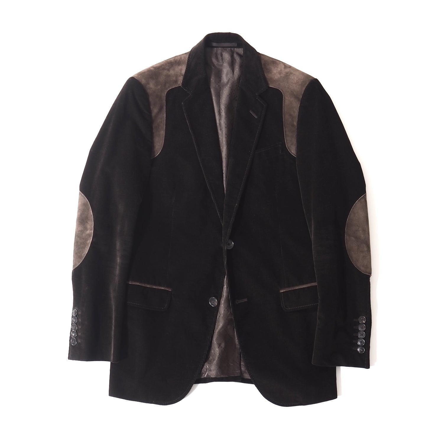 良品 グッチ GUCCI トムフォード期 ショルダー＆エルボー スエードパッチ コーデュロイ テーラード ジャケット 46 ダークブラウン メンズ 正規品 5-ZJ021