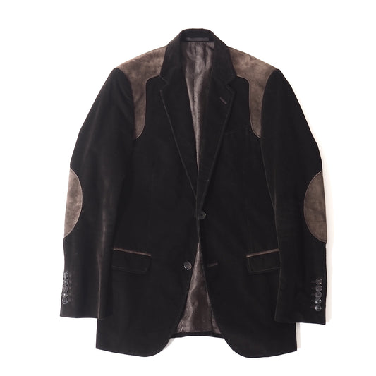 良品 グッチ GUCCI トムフォード期 ショルダー＆エルボー スエードパッチ コーデュロイ テーラード ジャケット 46 ダークブラウン メンズ 正規品 5-ZJ021