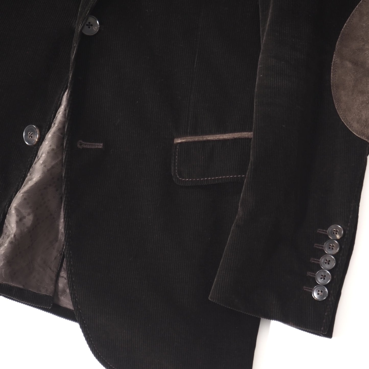 良品 グッチ GUCCI トムフォード期 ショルダー＆エルボー スエードパッチ コーデュロイ テーラード ジャケット 46 ダークブラウン メンズ 正規品 5-ZJ021