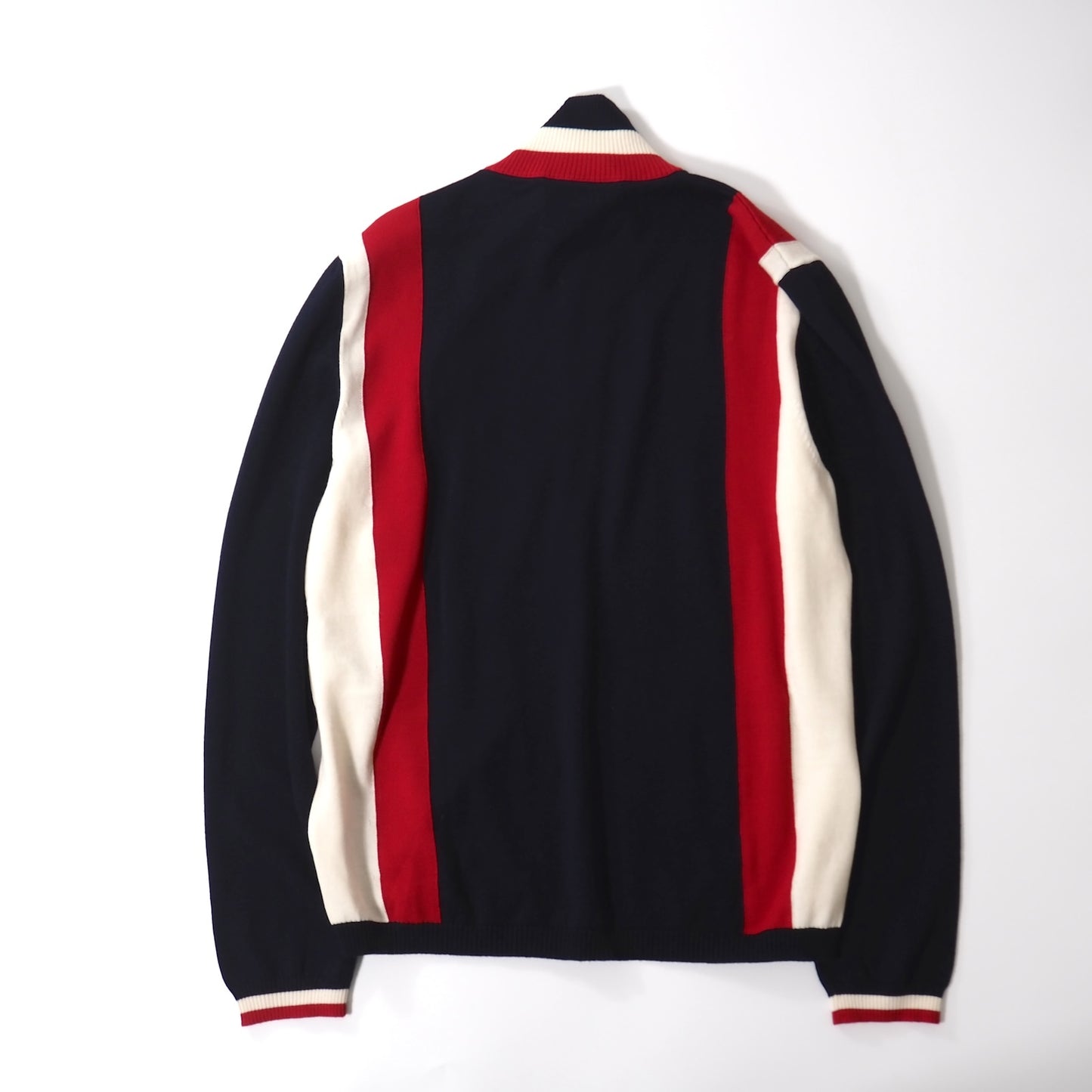 美品 グッチ GUCCI GGワッペン ウール ニット ボンバー ジャケット L ネイビー メンズ 正規品 5-ZJ023