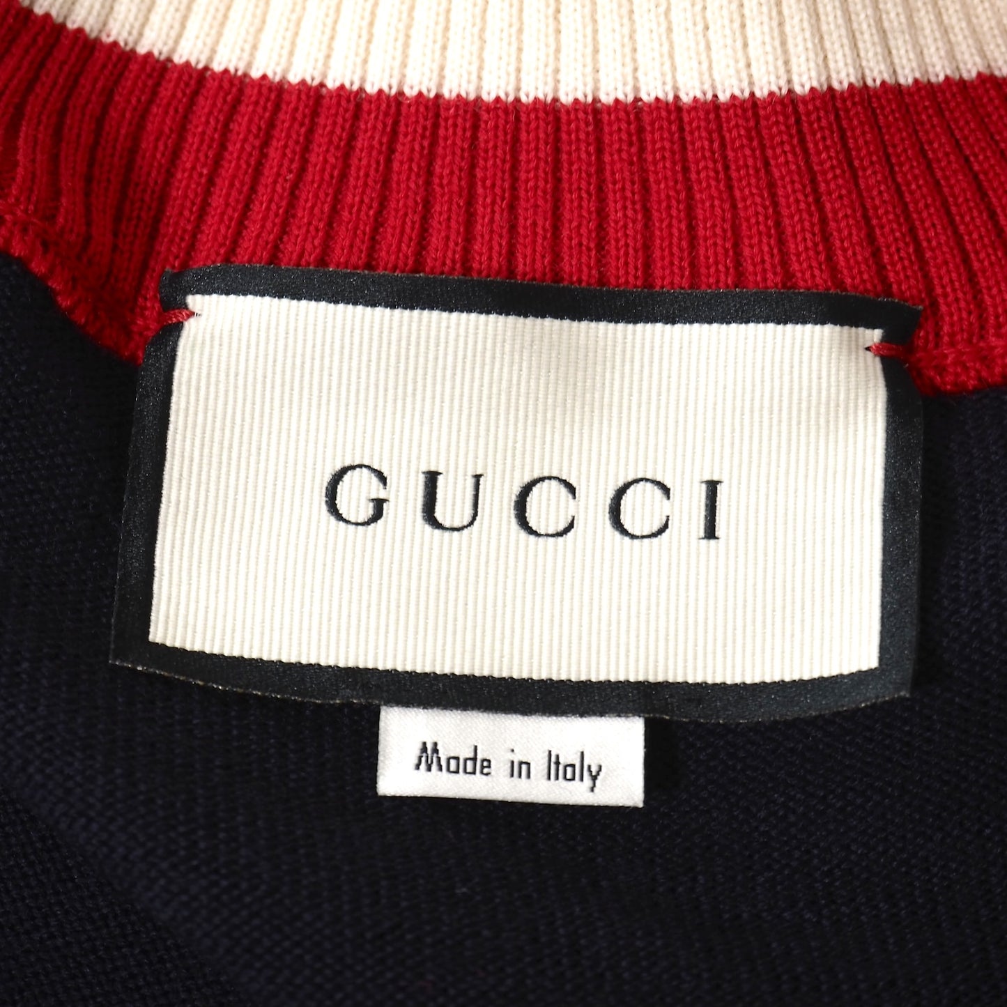 美品 グッチ GUCCI GGワッペン ウール ニット ボンバー ジャケット L ネイビー メンズ 正規品 5-ZJ023