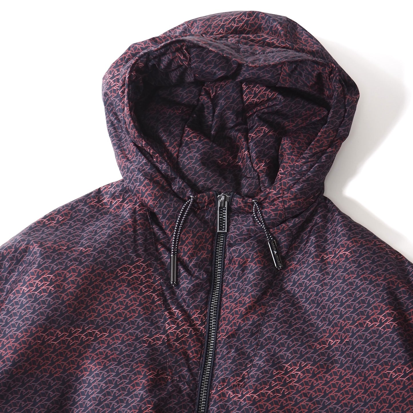 美品 エンポリオアルマーニ EMPORIO ARMANI 20年製 総柄 パデッド ジャケット 中綿 フード付き 54 ネイビー メンズ 正規品 5-ZJ026