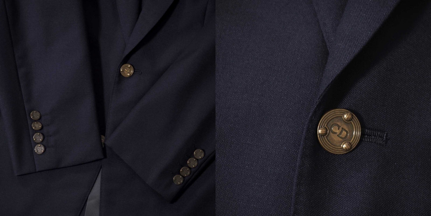 良品 クリスチャンディオール Christian Dior MONSIEUR ヴィンテージ CDロゴボタン ウール モヘア スーツ ジャケット パンツ 80-76-165 ネイビー メンズ 正規品 5-ZJ029