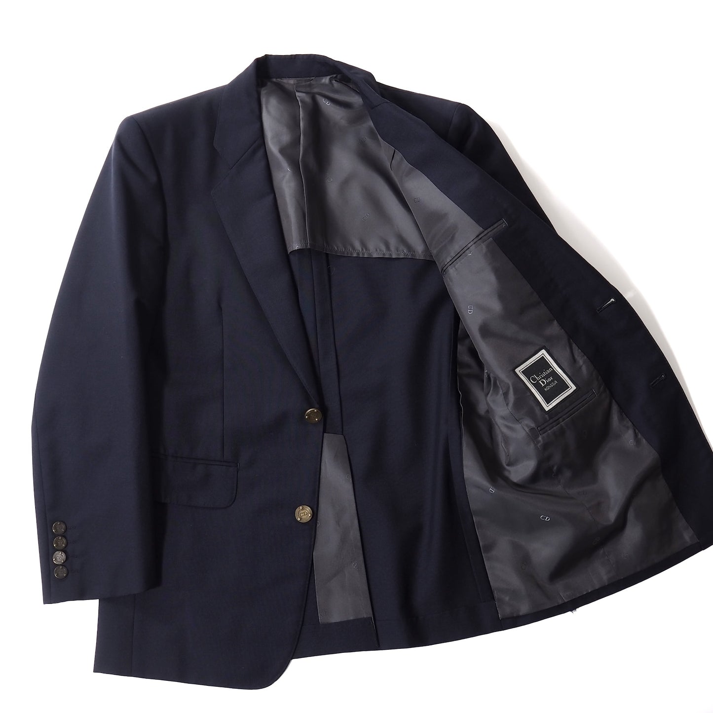 良品 クリスチャンディオール Christian Dior MONSIEUR ヴィンテージ CDロゴボタン ウール モヘア スーツ ジャケット パンツ 80-76-165 ネイビー メンズ 正規品 5-ZJ029