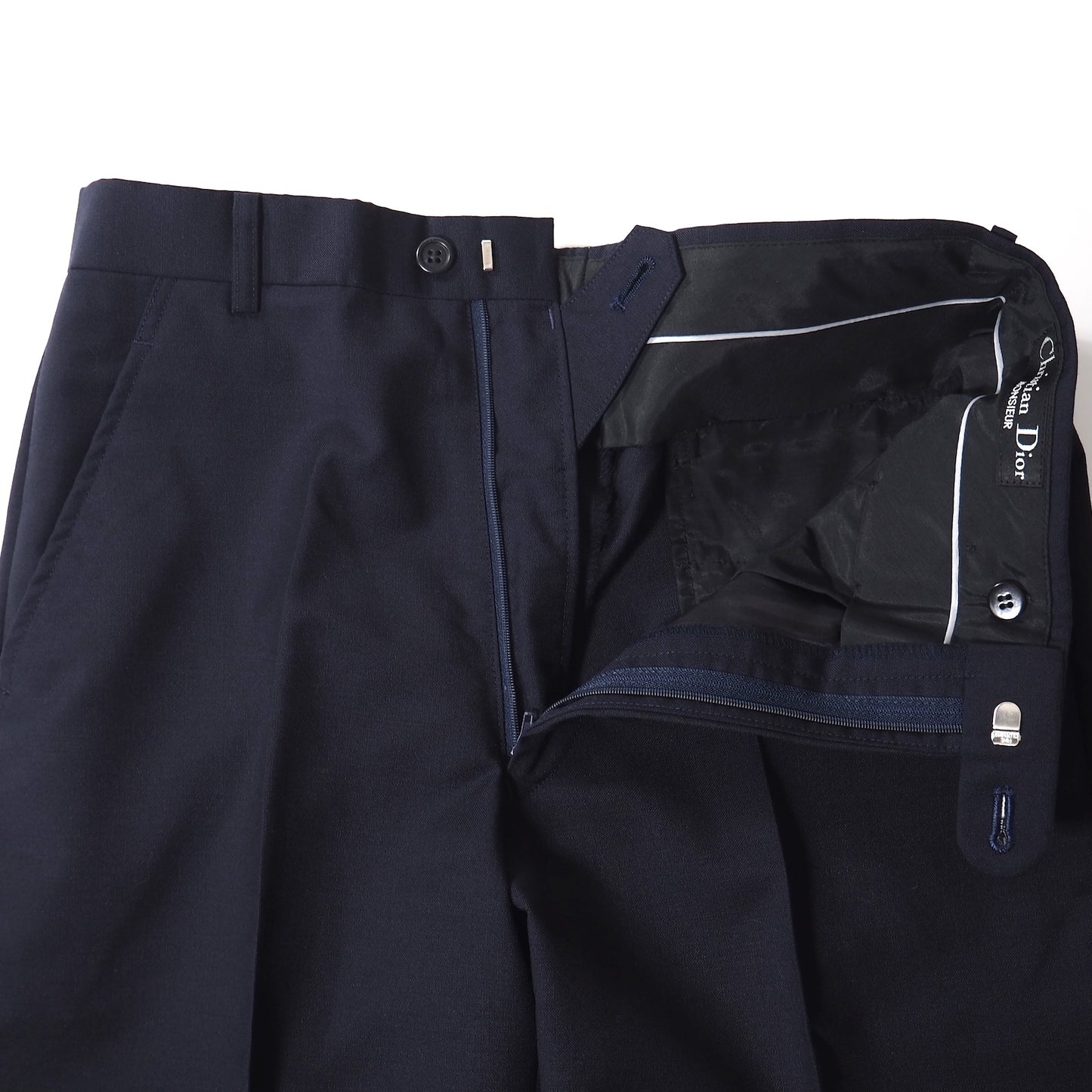 良品 クリスチャンディオール Christian Dior MONSIEUR ヴィンテージ CDロゴボタン ウール モヘア スーツ ジャケット パンツ 80-76-165 ネイビー メンズ 正規品 5-ZJ029