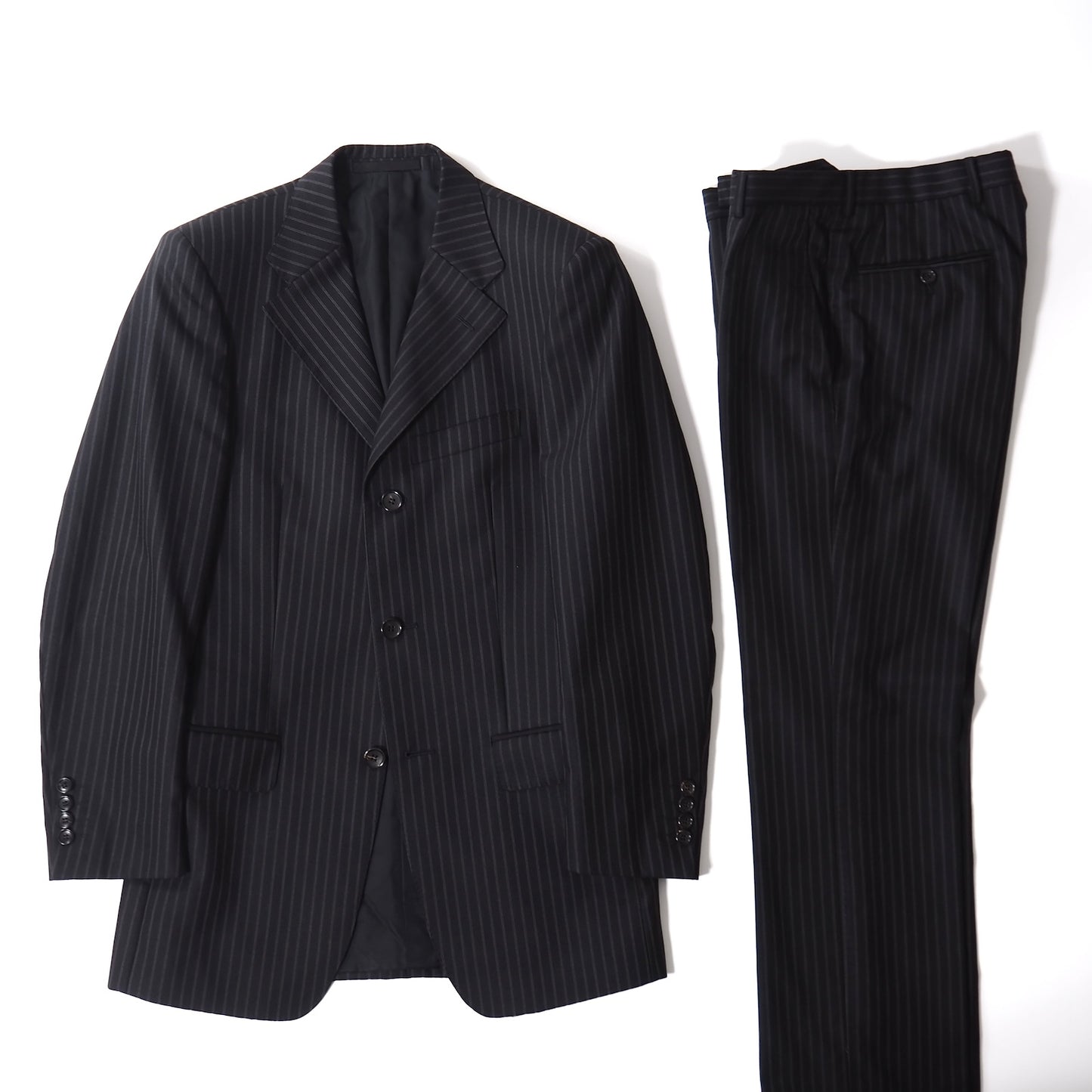 良品 グッチ GUCCI トムフォード期 ウール ストライプ セットアップスーツ 44 ブラック メンズ 正規品 5-ZJ030