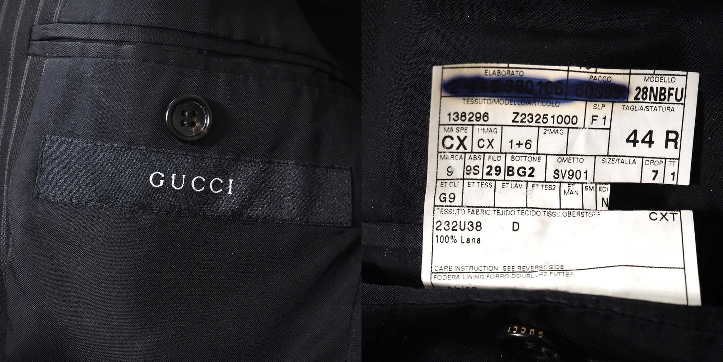 良品 グッチ GUCCI トムフォード期 ウール ストライプ セットアップスーツ 44 ブラック メンズ 正規品 5-ZJ030