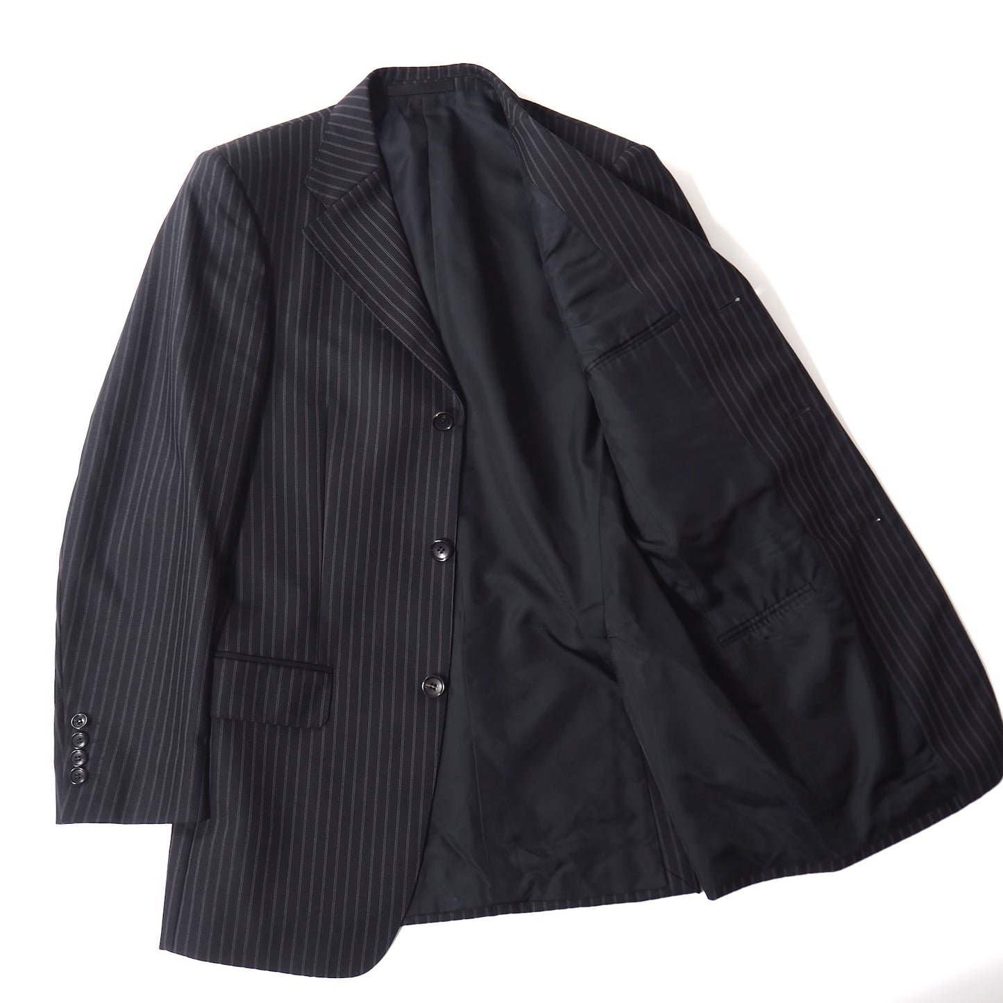 良品 グッチ GUCCI トムフォード期 ウール ストライプ セットアップスーツ 44 ブラック メンズ 正規品 5-ZJ030