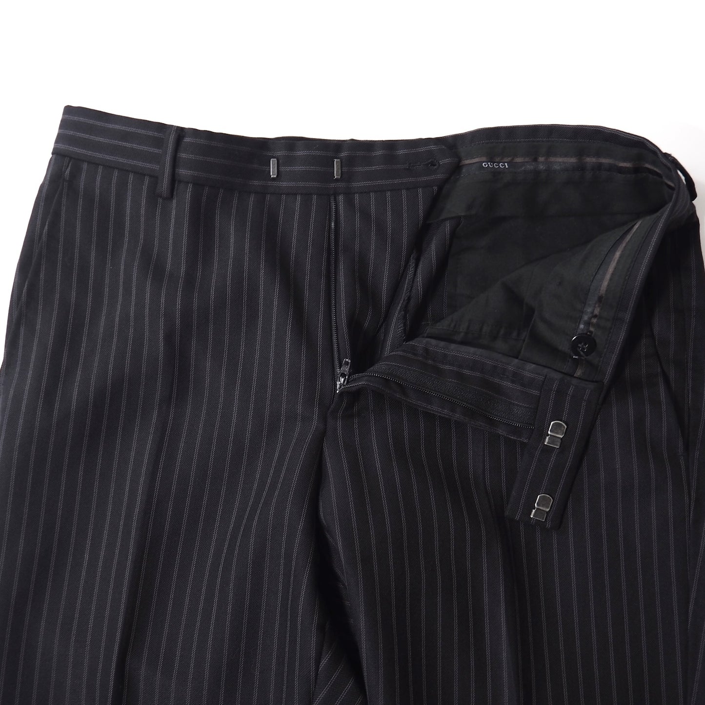 良品 グッチ GUCCI トムフォード期 ウール ストライプ セットアップスーツ 44 ブラック メンズ 正規品 5-ZJ030