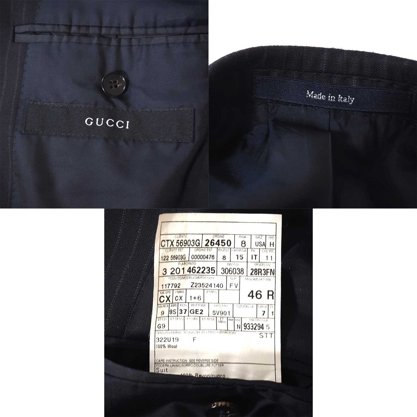 良品 グッチ GUCCI トムフォード期 ウール ストライプ スーツ ジャケット パンツ 46 ブラックー メンズ 正規品 5-ZJ031