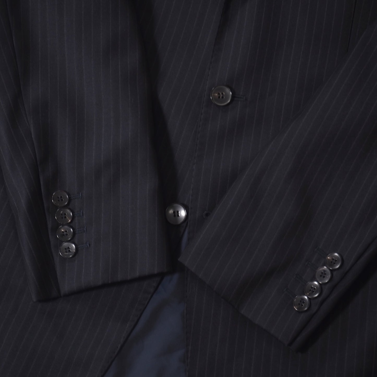 良品 グッチ GUCCI トムフォード期 ウール ストライプ スーツ ジャケット パンツ 46 ブラックー メンズ 正規品 5-ZJ031