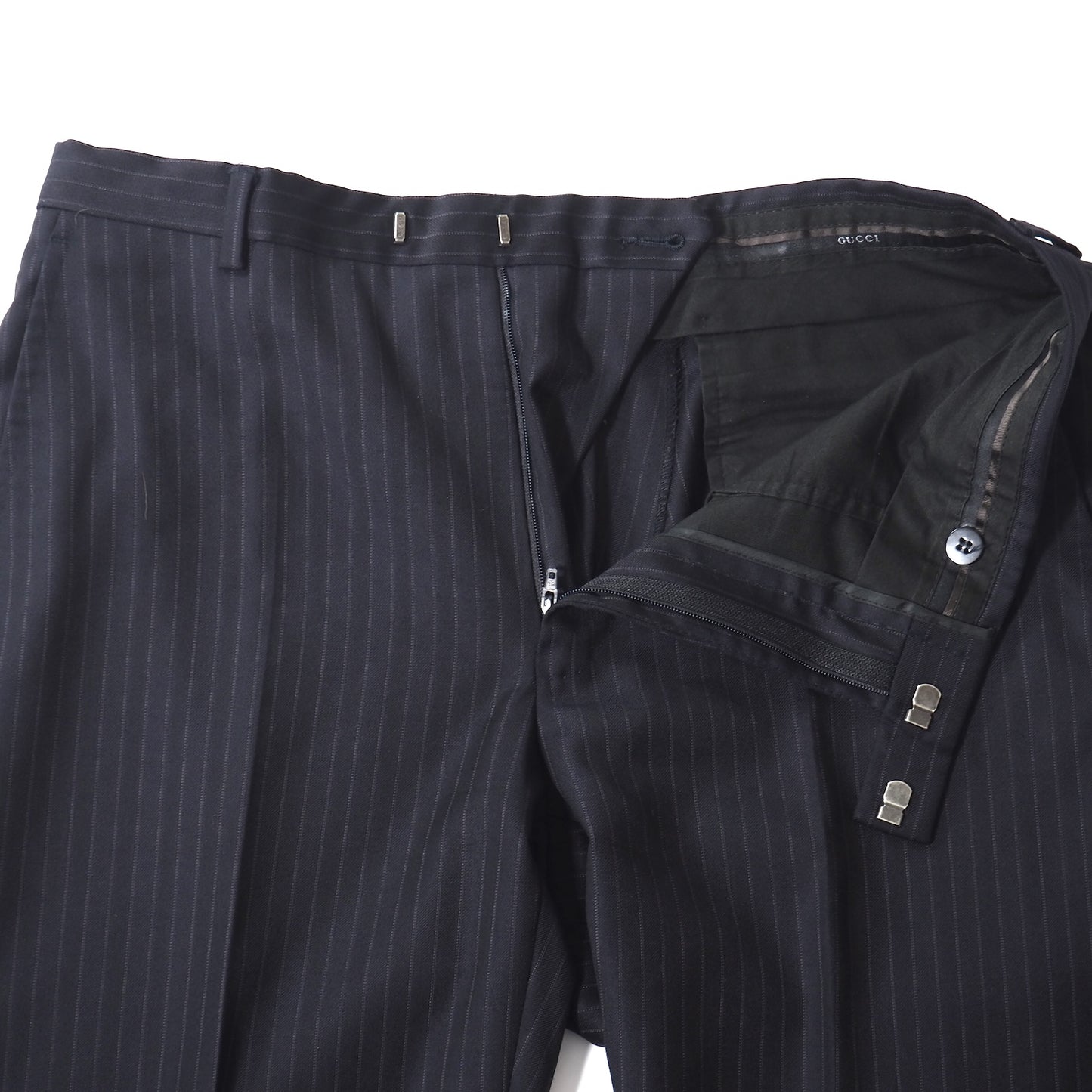 良品 グッチ GUCCI トムフォード期 ウール ストライプ スーツ ジャケット パンツ 46 ブラックー メンズ 正規品 5-ZJ031