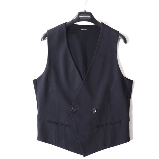 美品 ジョルジオアルマーニ GIORGIO ARMANI イタリア製 タグ付き ヘリンボーン ジレ ベスト 50 ネイビー メンズ 正規品 5-ZJ037