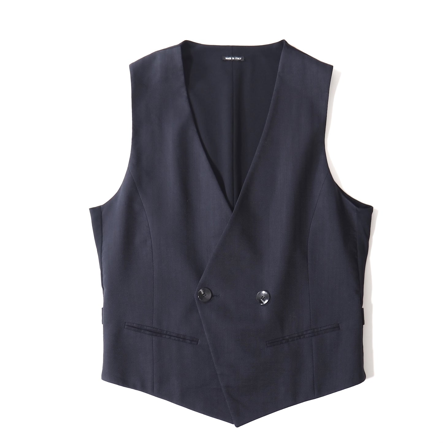 美品 ジョルジオアルマーニ GIORGIO ARMANI イタリア製 タグ付き ヘリンボーン ジレ ベスト 50 ネイビー メンズ 正規品 5-ZJ037