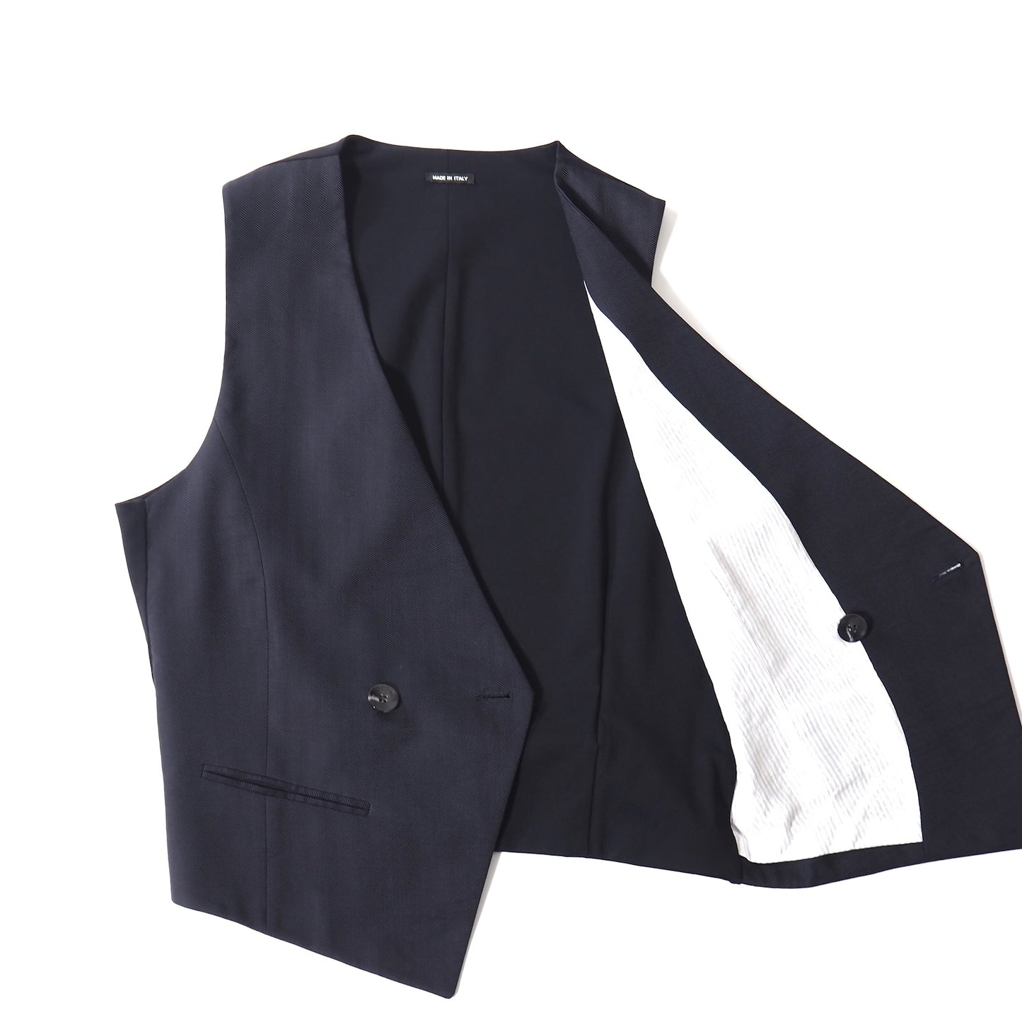 美品 ジョルジオアルマーニ GIORGIO ARMANI イタリア製 タグ付き ヘリンボーン ジレ ベスト 50 ネイビー メンズ 正規品 5-ZJ037
