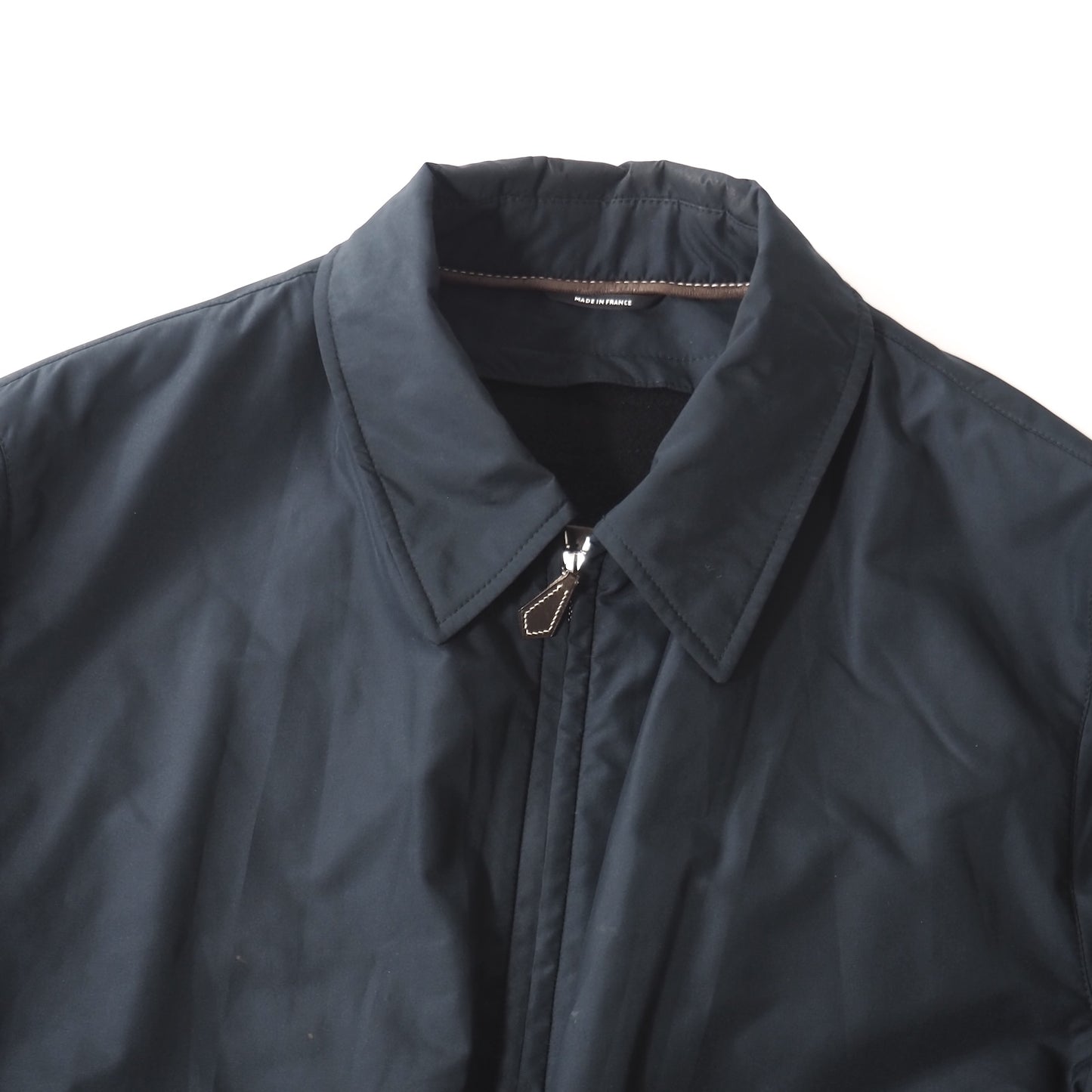 エルメス HERMES ヴィンテージ フランス製 レザーディテール インナー付き ジャケット ブルゾン 52 ダークネイビー メンズ 正規品 5-ZJ039