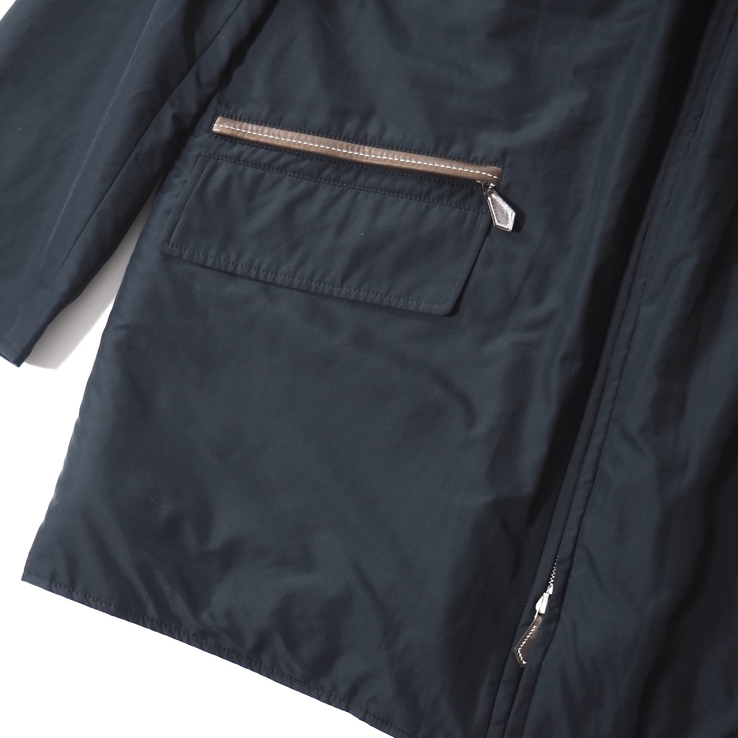 エルメス HERMES ヴィンテージ フランス製 レザーディテール インナー付き ジャケット ブルゾン 52 ダークネイビー メンズ 正規品 5-ZJ039