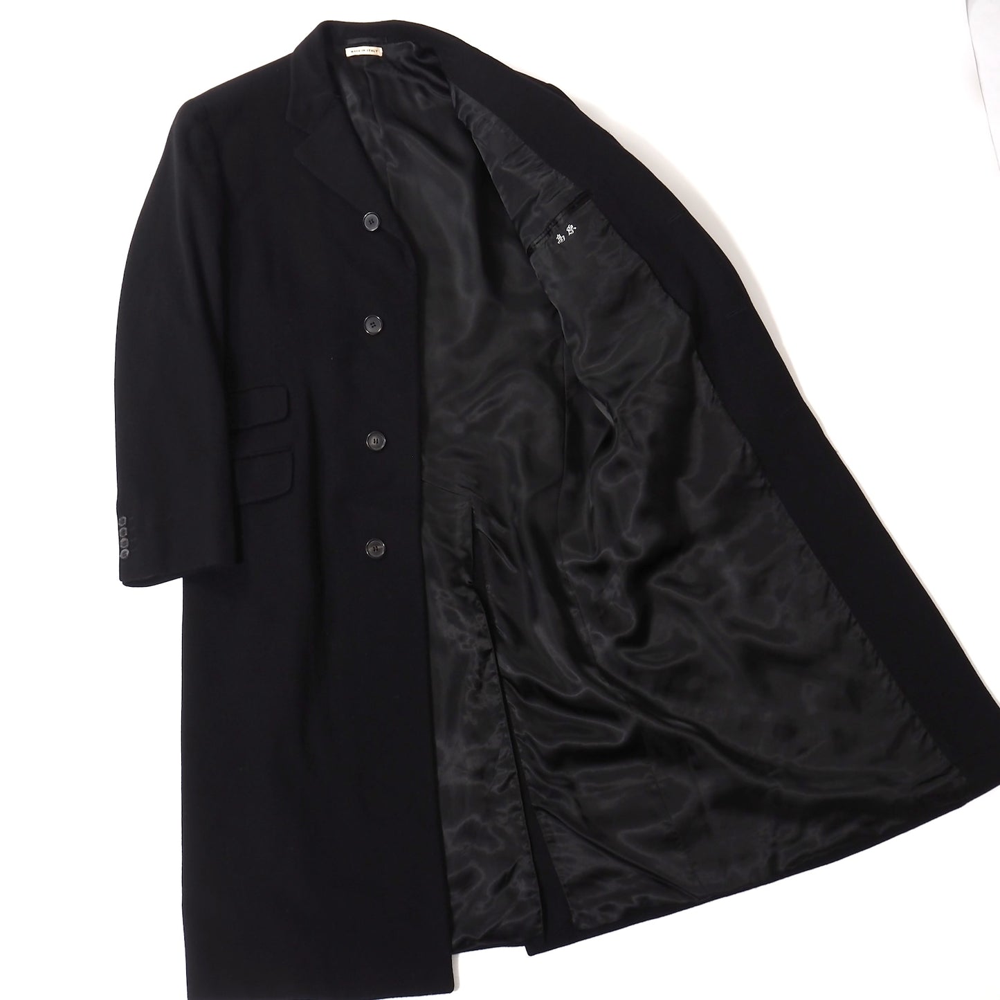 美品 エルメス HERMES イタリア製 ピュアカシミヤ チェスターコート 50 ブラック メンズ 正規品 5-ZJ040