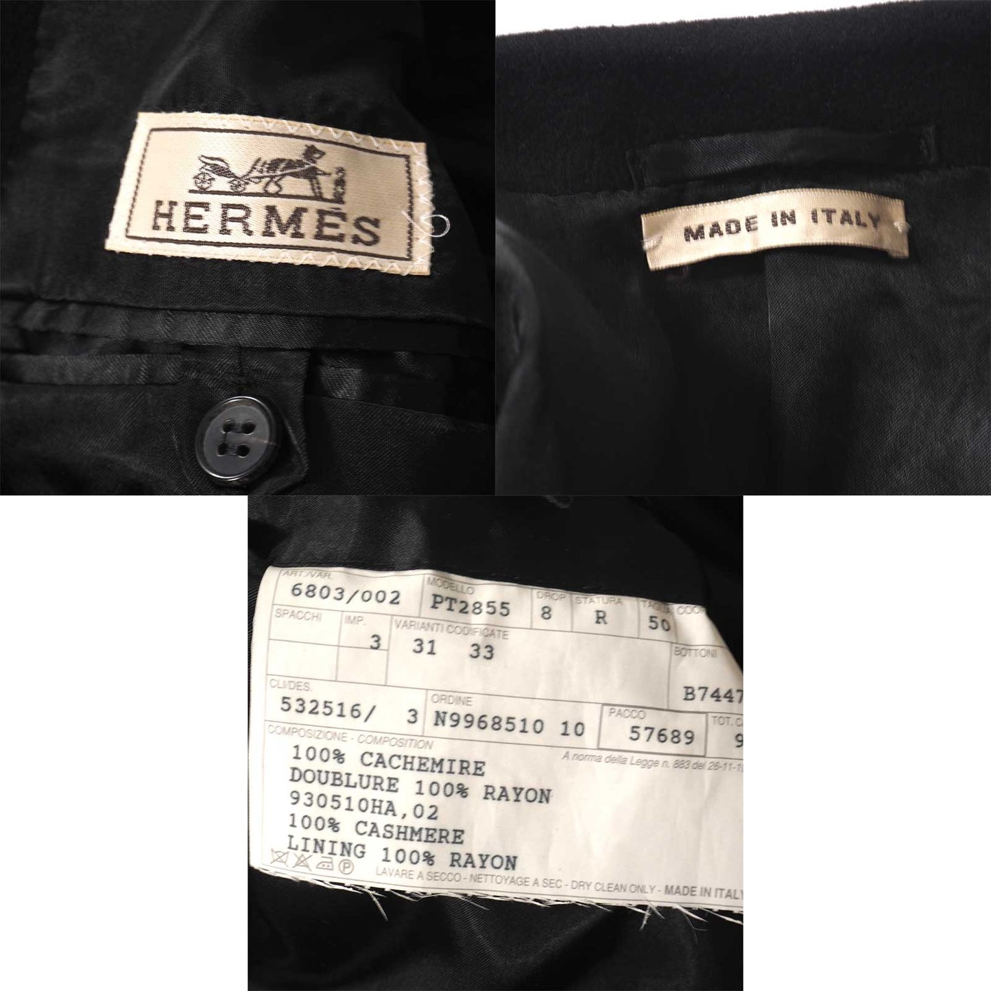 美品 エルメス HERMES イタリア製 ピュアカシミヤ チェスターコート 50 ブラック メンズ 正規品 5-ZJ040