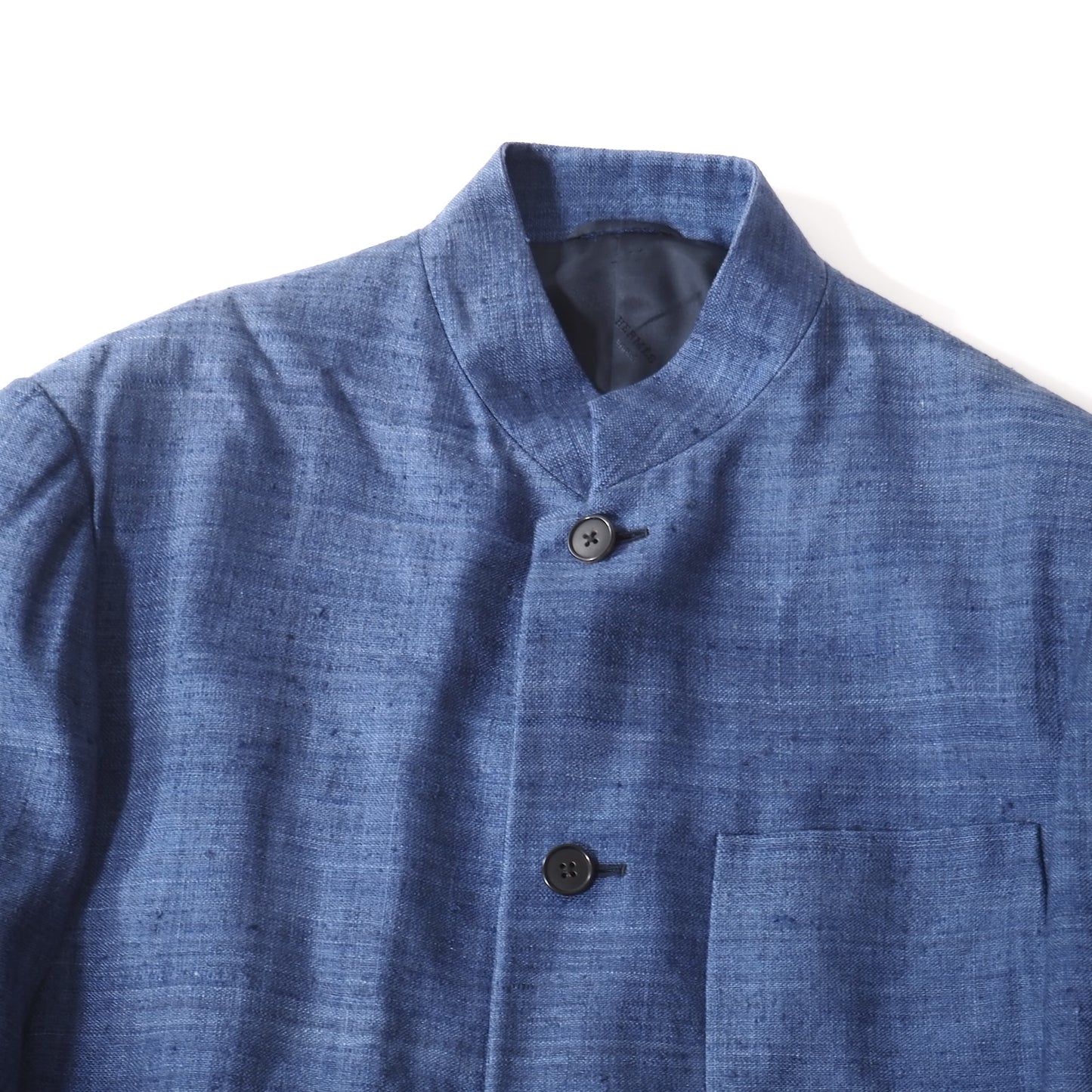 良品 エルメス HERMES ヴィンテージ イタリア製 ピュアシルク スタンドカラー ジャケット 48 ブルー メンズ 正規品 5-ZJ042