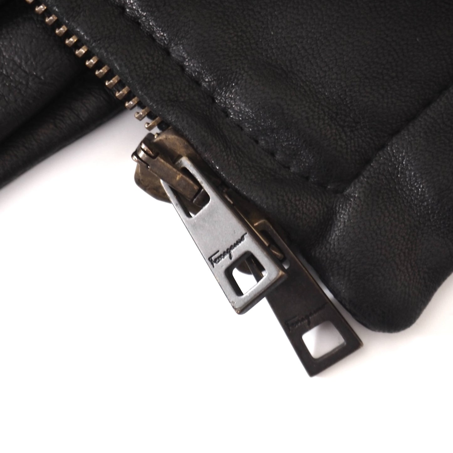 美品 サルヴァトーレフェラガモ Salvatore Ferragamo イタリア製 襟付き ダブルジップ レザー ジャケット 50 ブラック メンズ 正規品 5-ZJ043