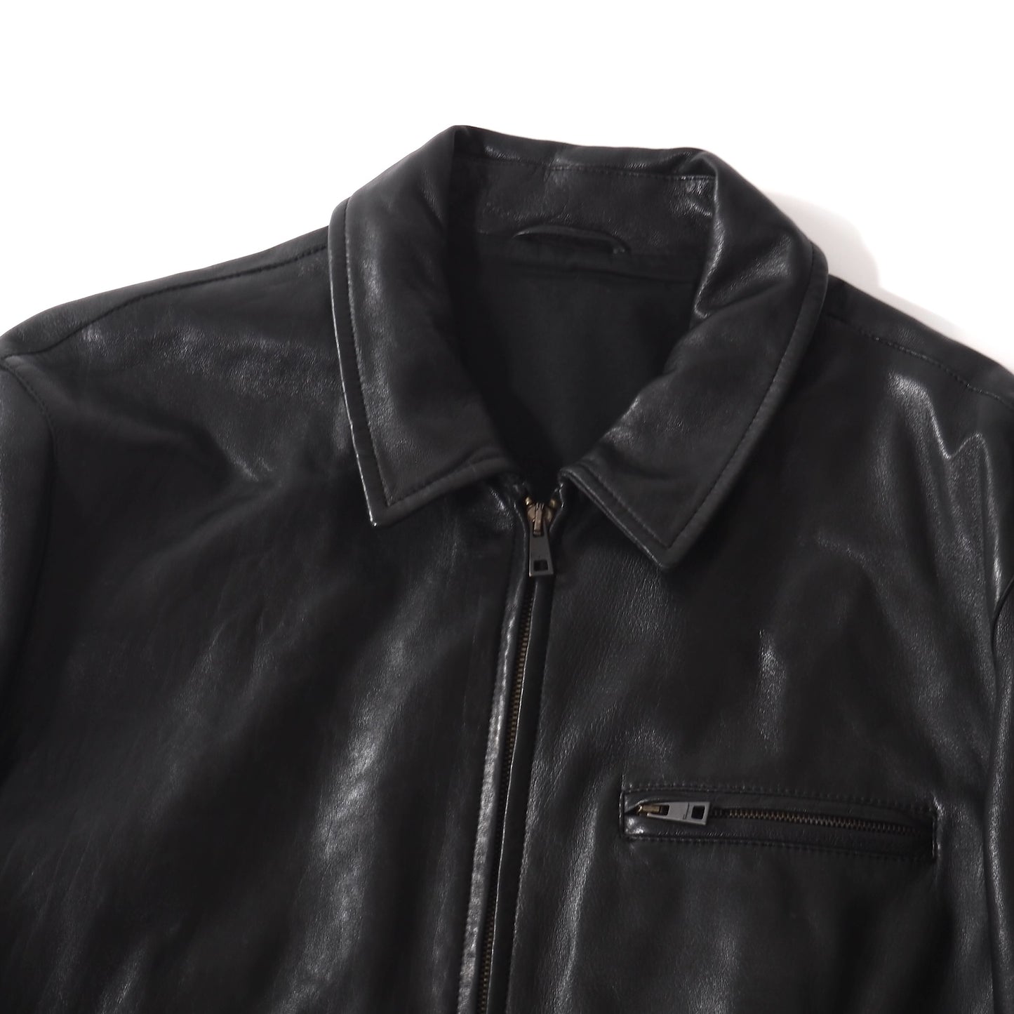 美品 サルヴァトーレフェラガモ Salvatore Ferragamo イタリア製 襟付き ダブルジップ レザー ジャケット 50 ブラック メンズ 正規品 5-ZJ043